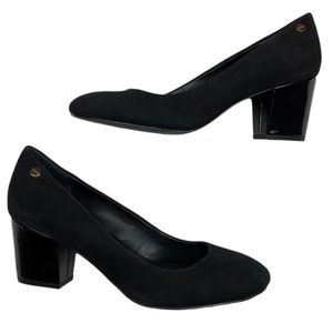 Calvin Klein Kasey Black Suede Leather Mid Block Heel Round Toe Pumps Size 12